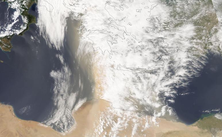 Satellites capture huge dust storm crossing Mediterranean Sea