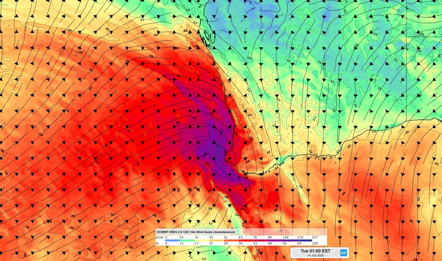 Wet and windy night ahead for southwestern Australia