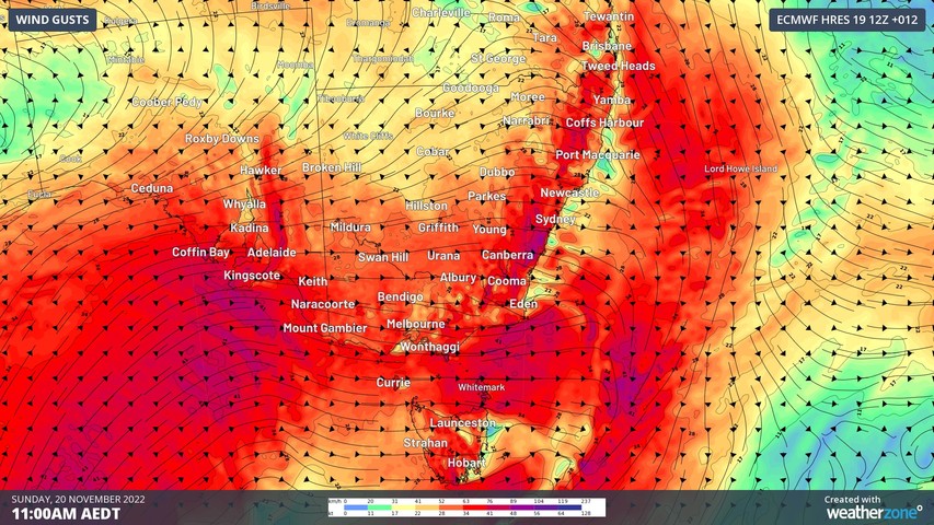 Blustery winds blast the southeast