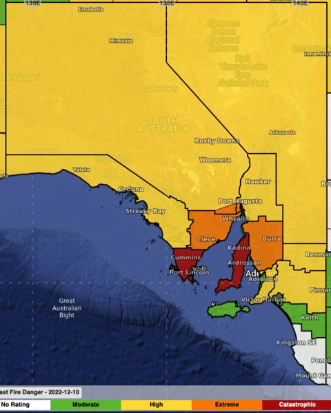 First catastrophic fire danger rating of the season in South Australia