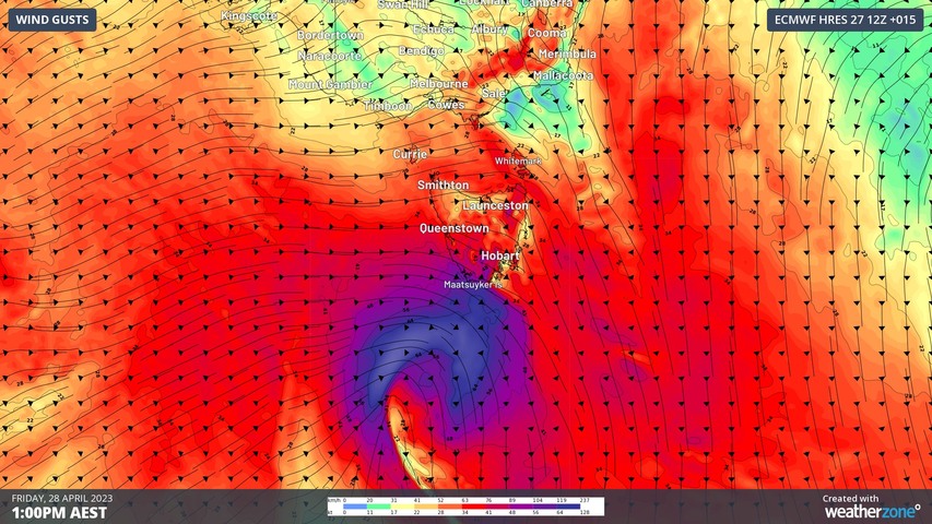 Howling winds and cold air hitting Tasmania