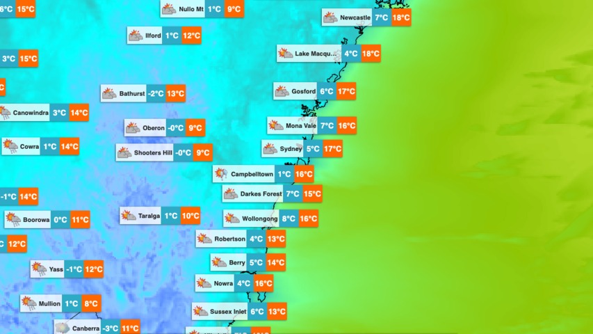 Five degrees forecast in Sydney tomorrow morning