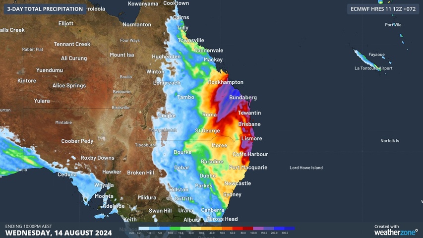 Heaviest August rain in decades hits parts of Qld, NSW