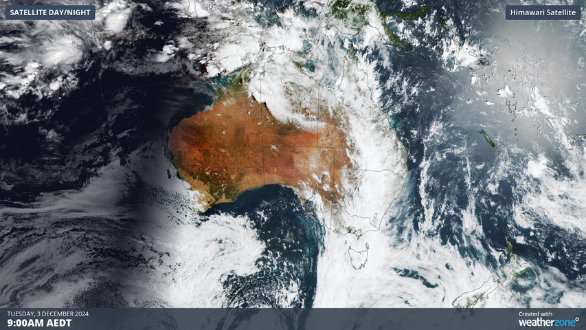 Image: Cloudband over eastern Australia on Tuesday, December 3, 2024. Source: Weatherzone