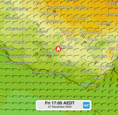 Image: Victoria's Grampians National Park bushfire continues to burn out of control, but intense conditions are set to ease into the weekend.. Source: Weatherzone