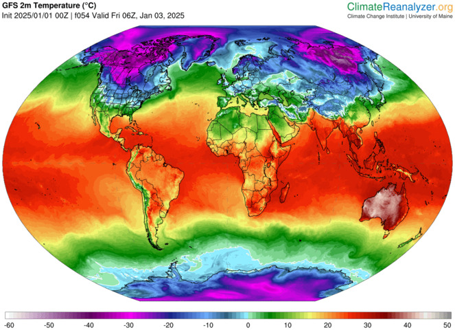 Image: Air temperatures around the world on January 3, 2025. Source: ClimateReanalyzer.org