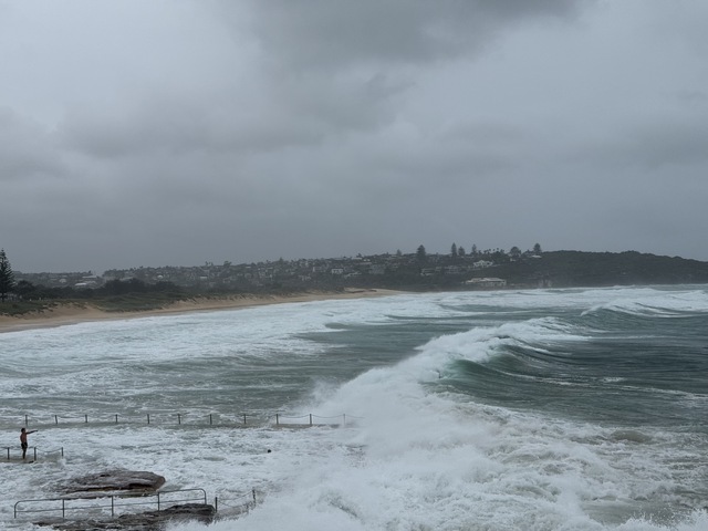 Image: The bleak scene at Sydney's South Curl Curl Beach on the morning of Friday, January 17, 2025. Source: Felix Levesque