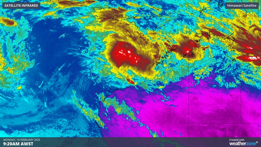 Image: Enhanced infrared satellite image showing cloud near a tropical low on Monday, February 10. Source: Weatherzone.