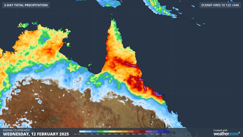 Image: Forecast accumulated rain during Tuesday and Wednesday combined. Source: Weatherzone.