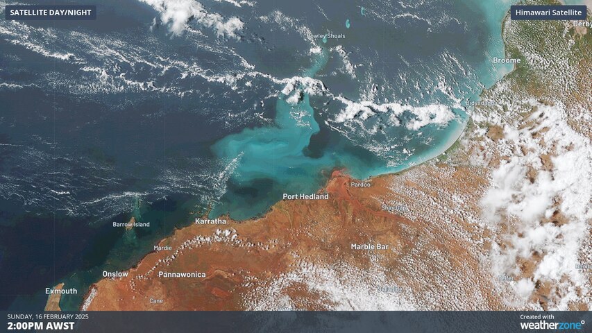 Image: Large algal bloom to the north of WA on Sunday, February 16, 2025. Source: Weatherzone.