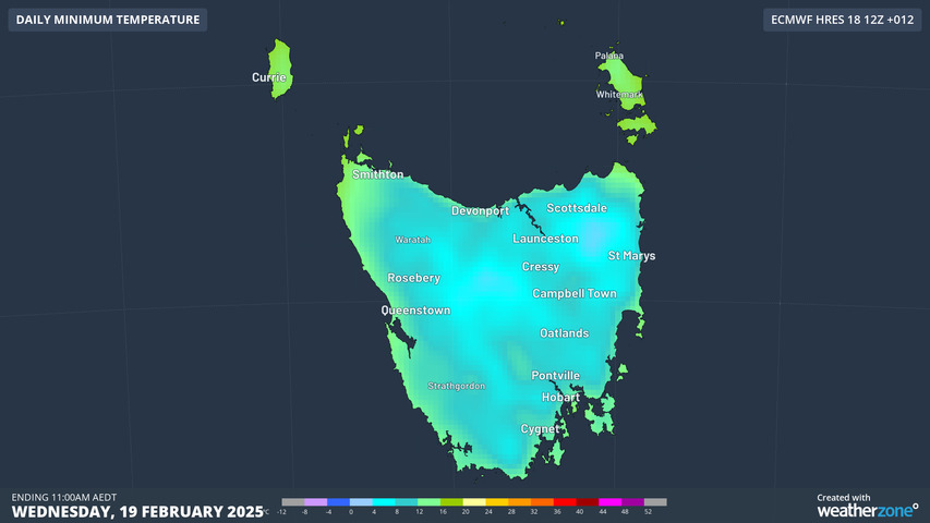 Image: Wednesday started with chilly still-air temps in Tasmania, which were even colder with wind chill factored in. Source: Weatherzone