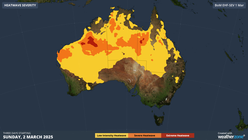 Image: A severe to extreme heatwave is affecting the northern half of Australia. Source: Weatherzone