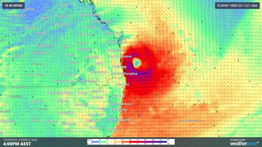 Image: Forecast wind on Thursday afternoon from the ECMWF model. Source: Weatherzone.